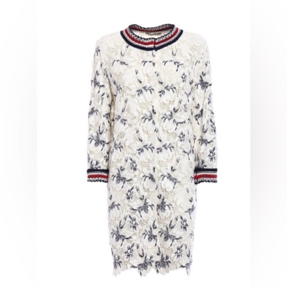 Ermanno Scervino Cream and Black Floral crochet lace long cardigan, L